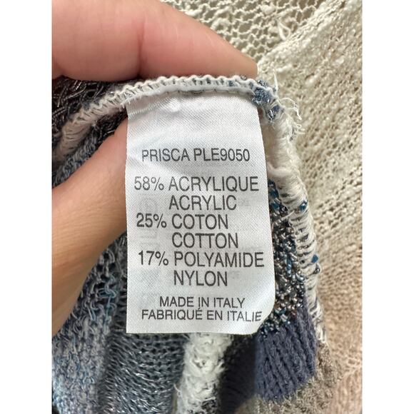 LAUREN VIDAL | Oversized Striped Lightweight Knit Sweater Cream & Blue | Large - Picture 7 of 8